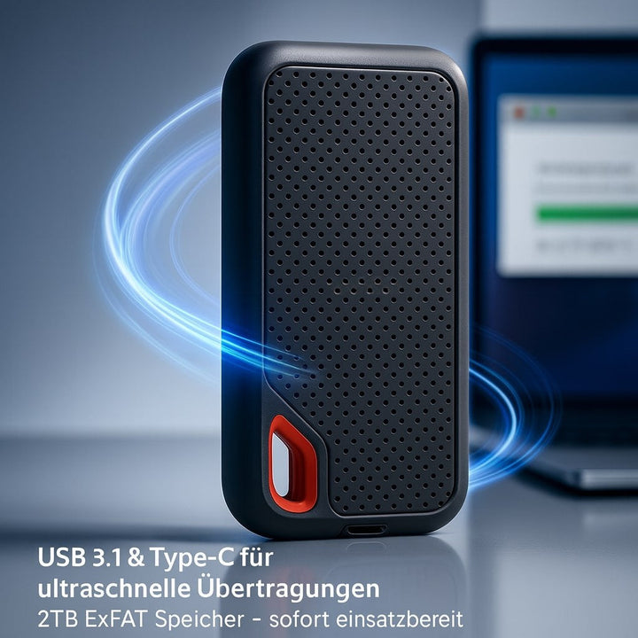 Razendsnelle 2TB externe SSD voor efficiënt databeheer, ideaal voor backup en snelle bestandsdeling.