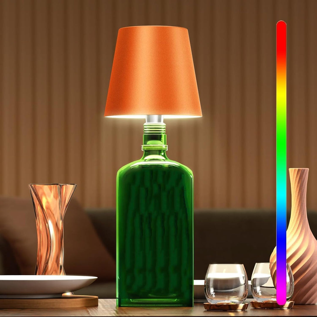 Elegante LED fleslamp, modern design, dimbaar via touch, draadloos, voor stijlvolle sfeerverlichting.