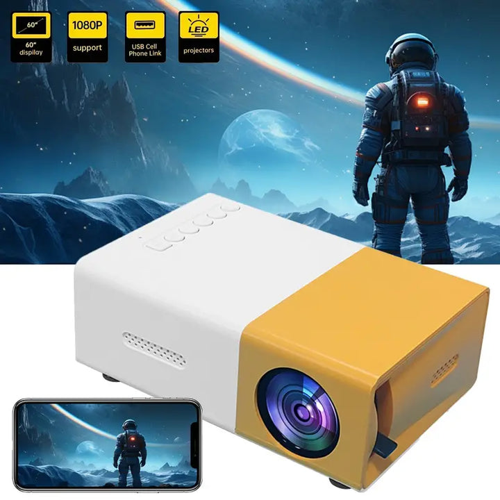 Veelzijdige draagbare LED projector met speakers voor entertainment, werk en vrije tijd.