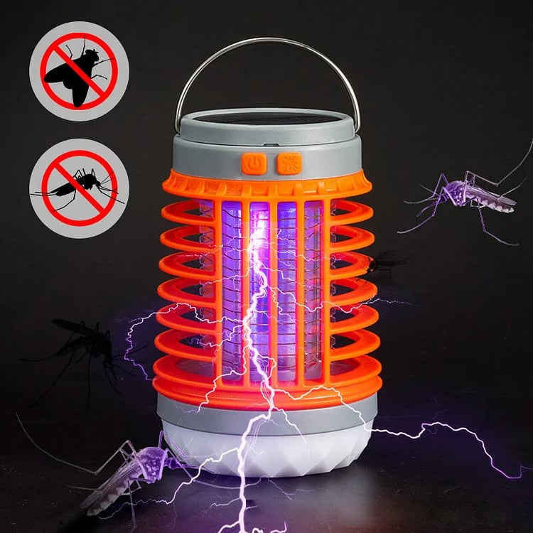 Compacte muggenverjager met zonnepaneel voor terras, camping en buitenleven.