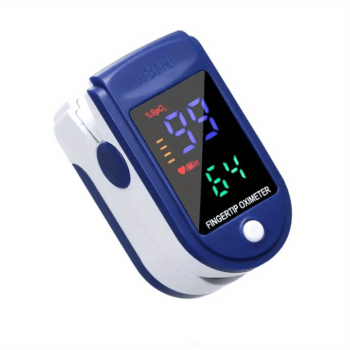 Draagbare pulsoximeter met duidelijk LED-display voor snelle meting van zuurstofsaturatie en hartslag.