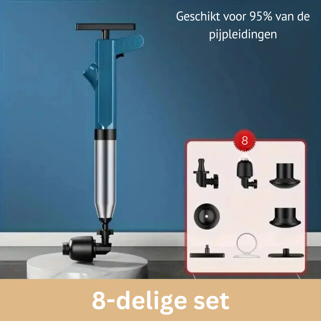 DrainGlide hogedruk afvoerontstopper voor moeiteloos verwijderen van verstoppingen in gootsteen en douche.