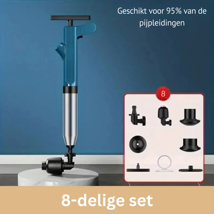 DrainGlide hogedruk afvoerontstopper voor moeiteloos verwijderen van verstoppingen in gootsteen en douche.