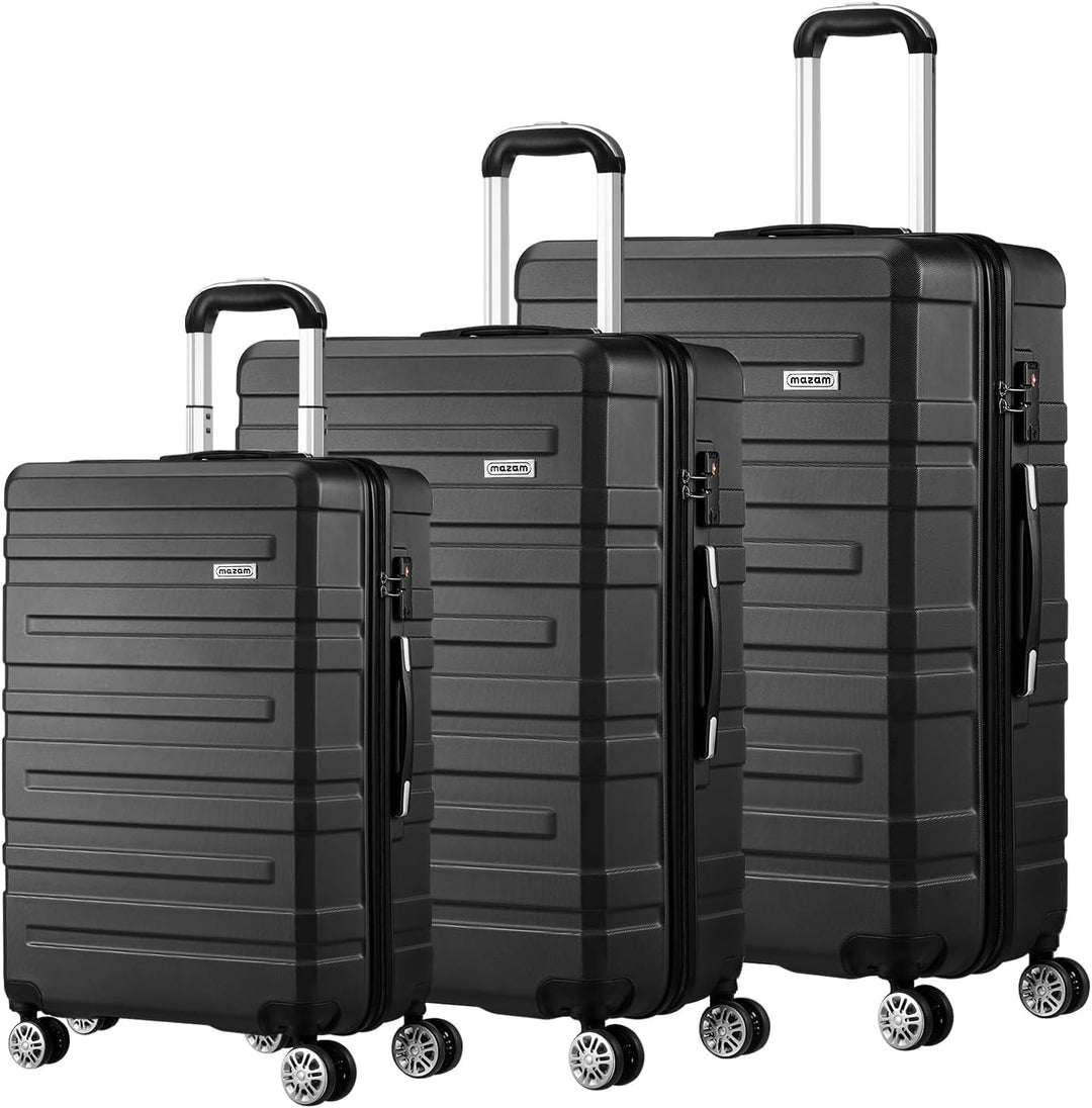 Grote, middelgrote en kleine koffer: hardschaal reisset met spinner wielen en veilig TSA-slot.