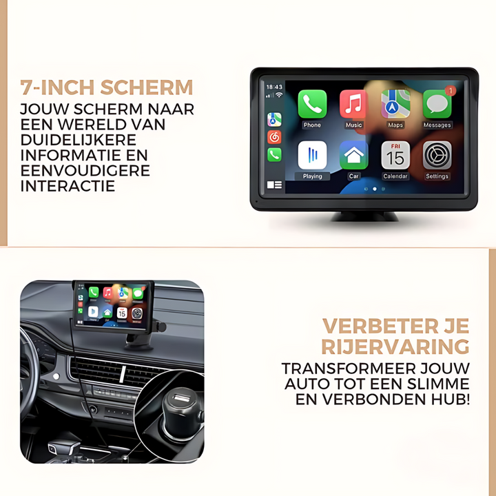 Compacte DrivePlay autoradio adapter; integreer Apple CarPlay & Android Auto naadloos in je voertuig.