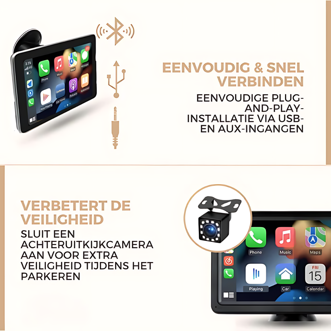DrivePlay slimme adapter voor verbeterde autoscherm functionaliteit; Apple CarPlay en Android Auto.