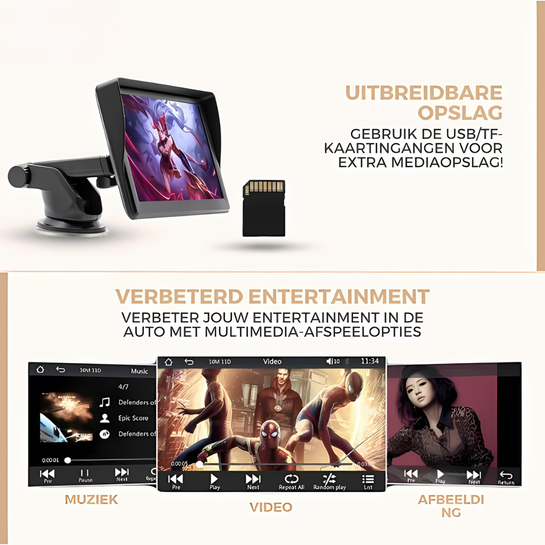 Navigatie en entertainment met DrivePlay adapter; draadloze Apple CarPlay & Android Auto voor elke autoradio.