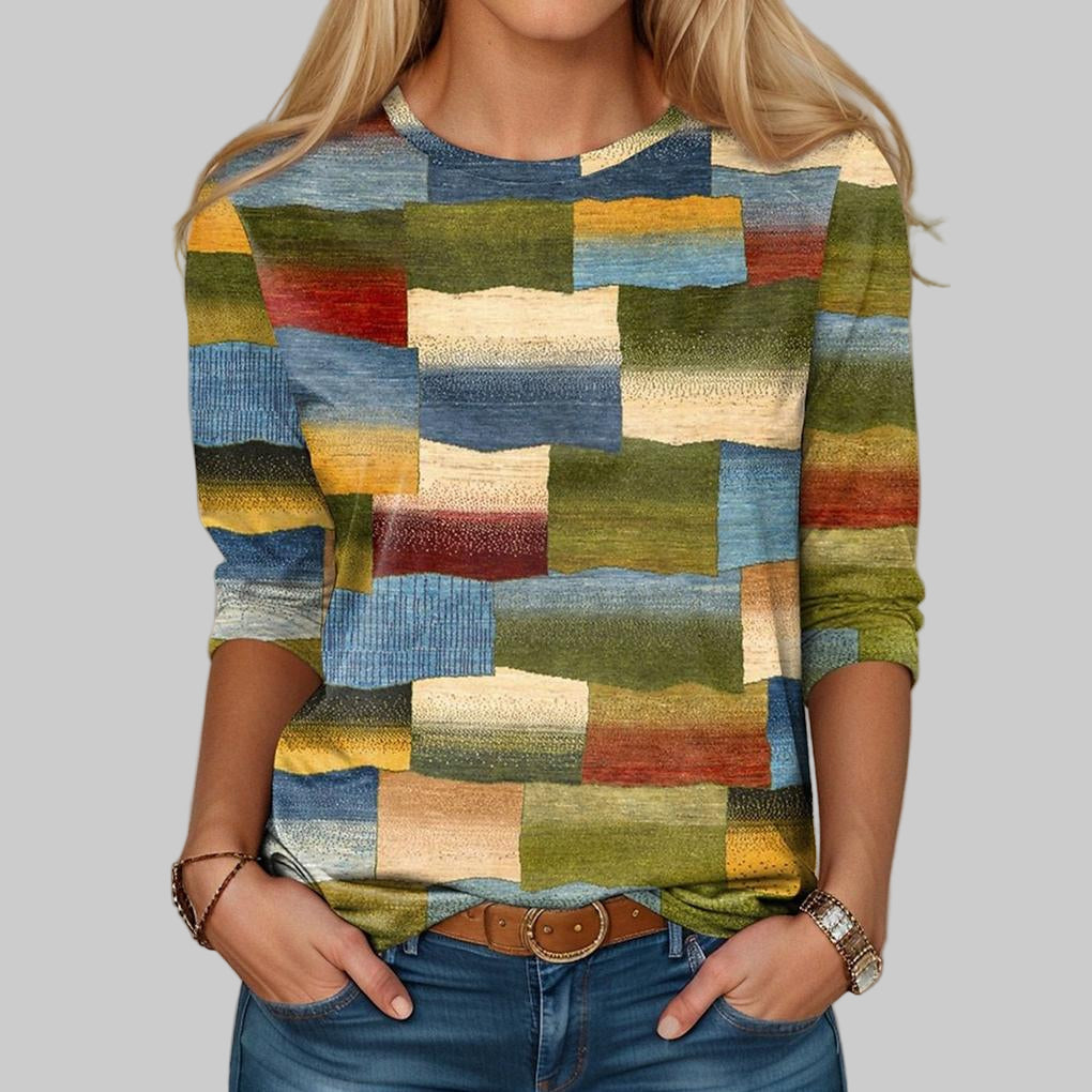 Unisex T-shirt met ronde hals in kleurblok multicolor, comfortabele losse pasvorm voor casual zomerlooks.