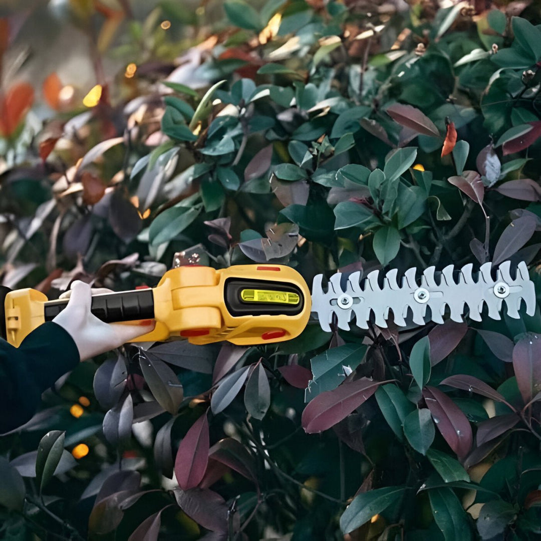Duidelijke foto van de draadloze 2-in-1 snoeier & heggenschaar. Ideaal voor efficiënt tuinonderhoud.