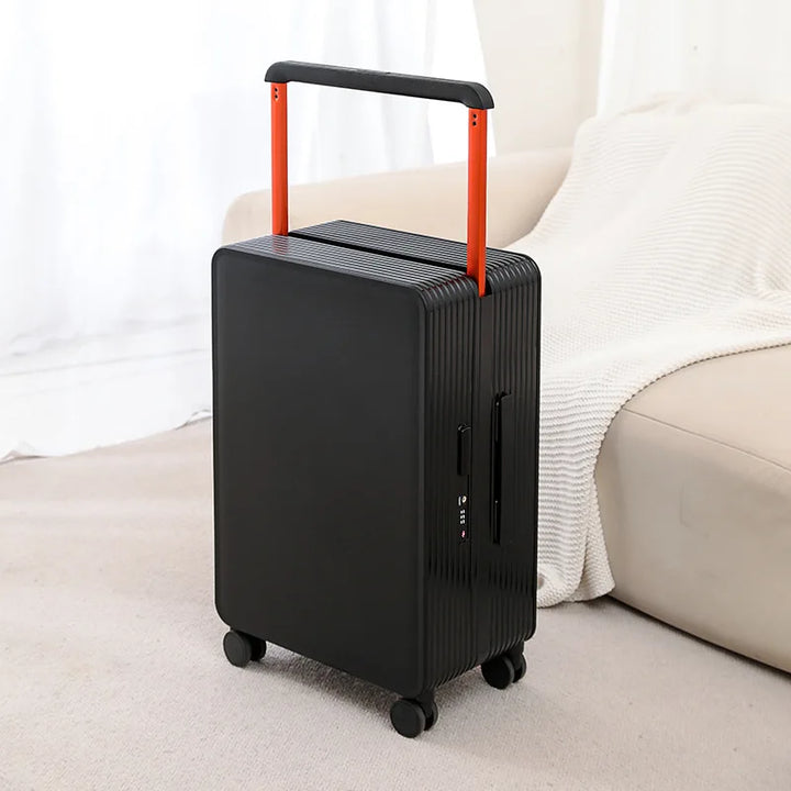 Dichtbij shot van het geïntegreerde TSA-slot op de stevige Dublin hardcase reiskoffer voor veilige bagage.