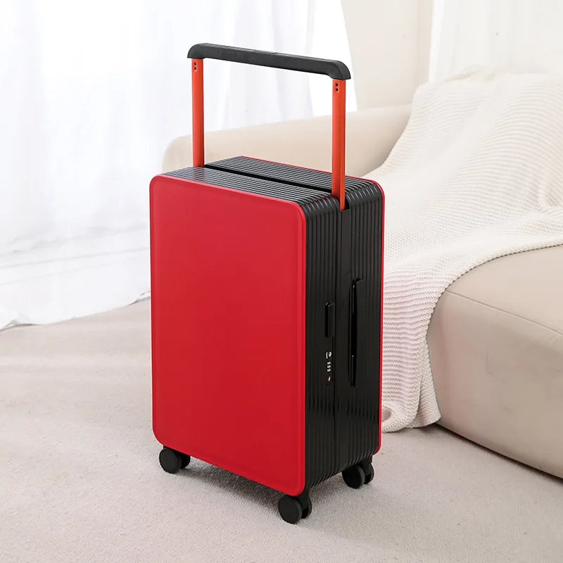Slanke Dublin hardcase reiskoffer glijdt moeiteloos over een vloer, benadrukt lichtgewicht en wendbaarheid.
