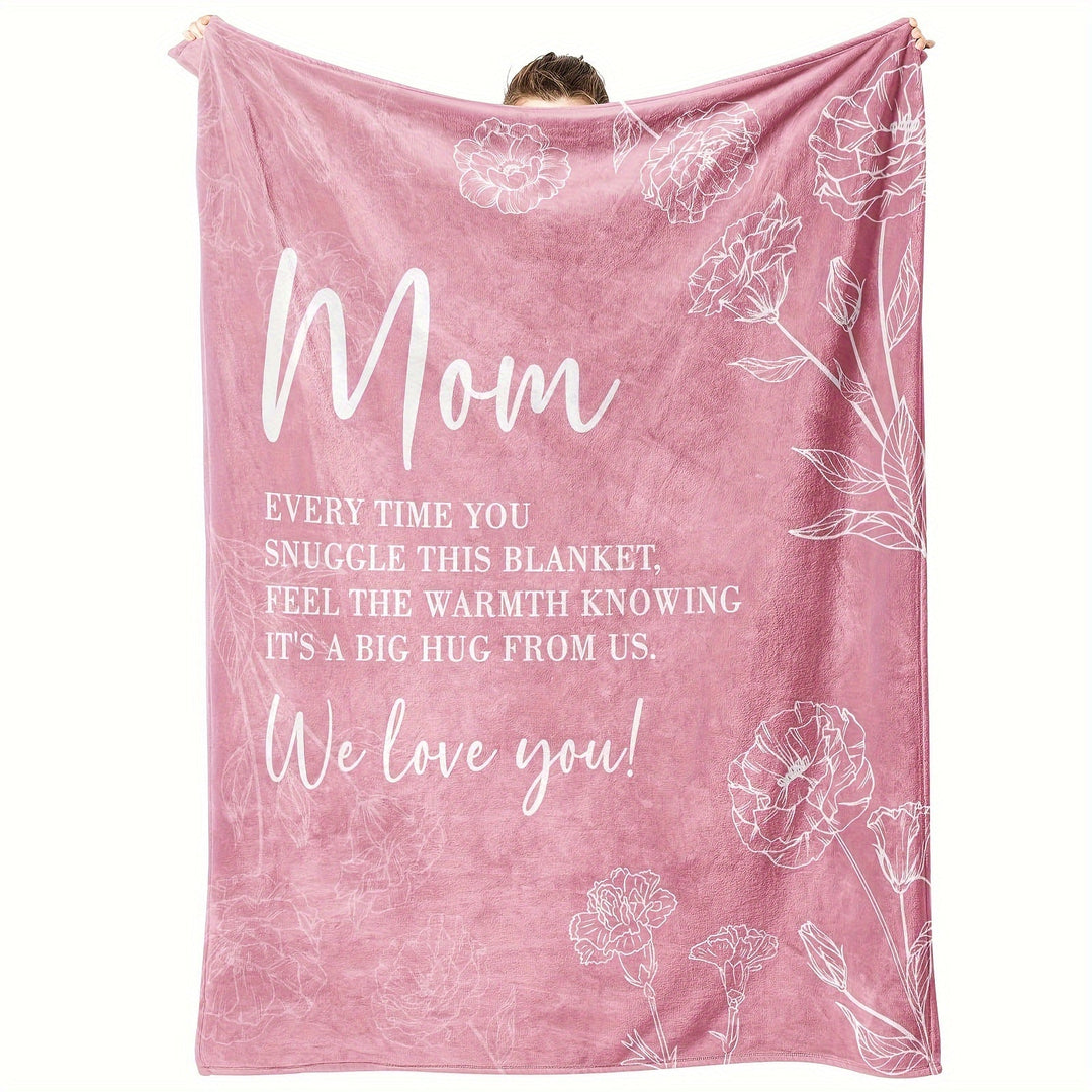 Zachte flanellen Moederdag deken met warme boodschap, perfect als knuffel cadeau voor mama.
