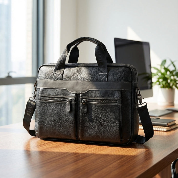 Echte leren UrbanSling uniseks laptoptas. Stijlvolle werktas voor zakelijk gebruik, kantoor of reizen.
