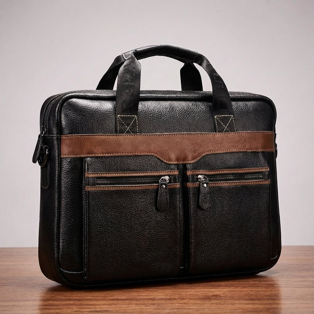 Echt leren UrbanSling laptoptas met laptop. Veilige en georganiseerde zakelijke tas voor kantoor.