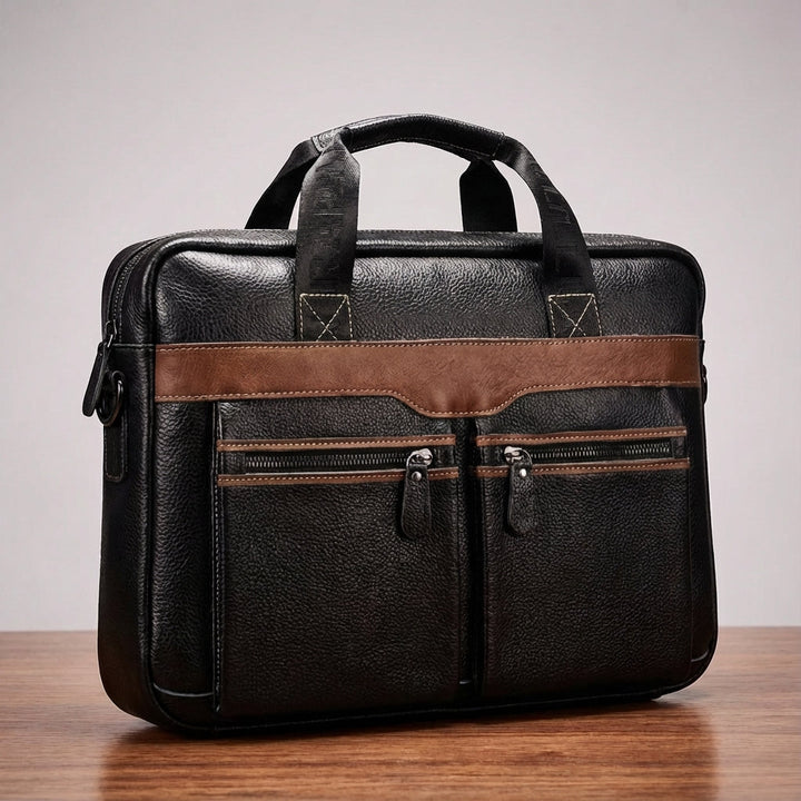 Echt leren UrbanSling laptoptas met laptop. Veilige en georganiseerde zakelijke tas voor kantoor.