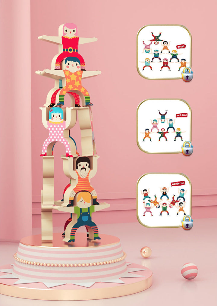 Educatief stapelspel met kleurrijke, houten blokken. Stimuleert creativiteit en motorische vaardigheden voor kinderen.