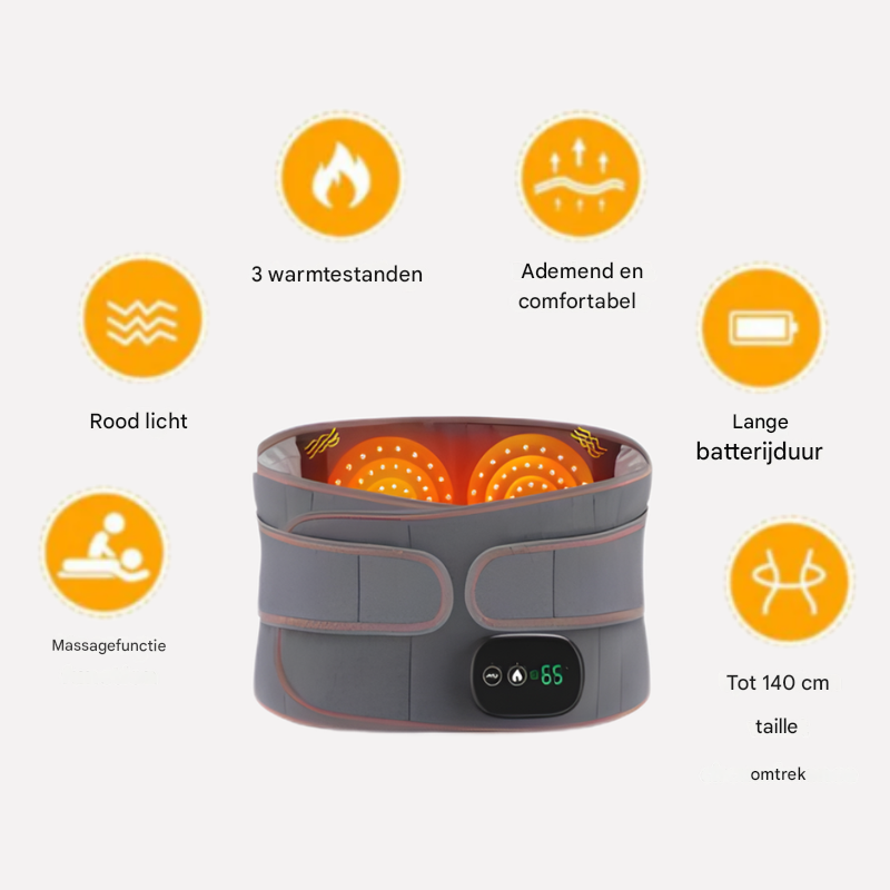 Nieuwe warmte massagegordel met roodlicht therapie. Ideaal voor ontspanning en verlichting van pijnlijke spieren.