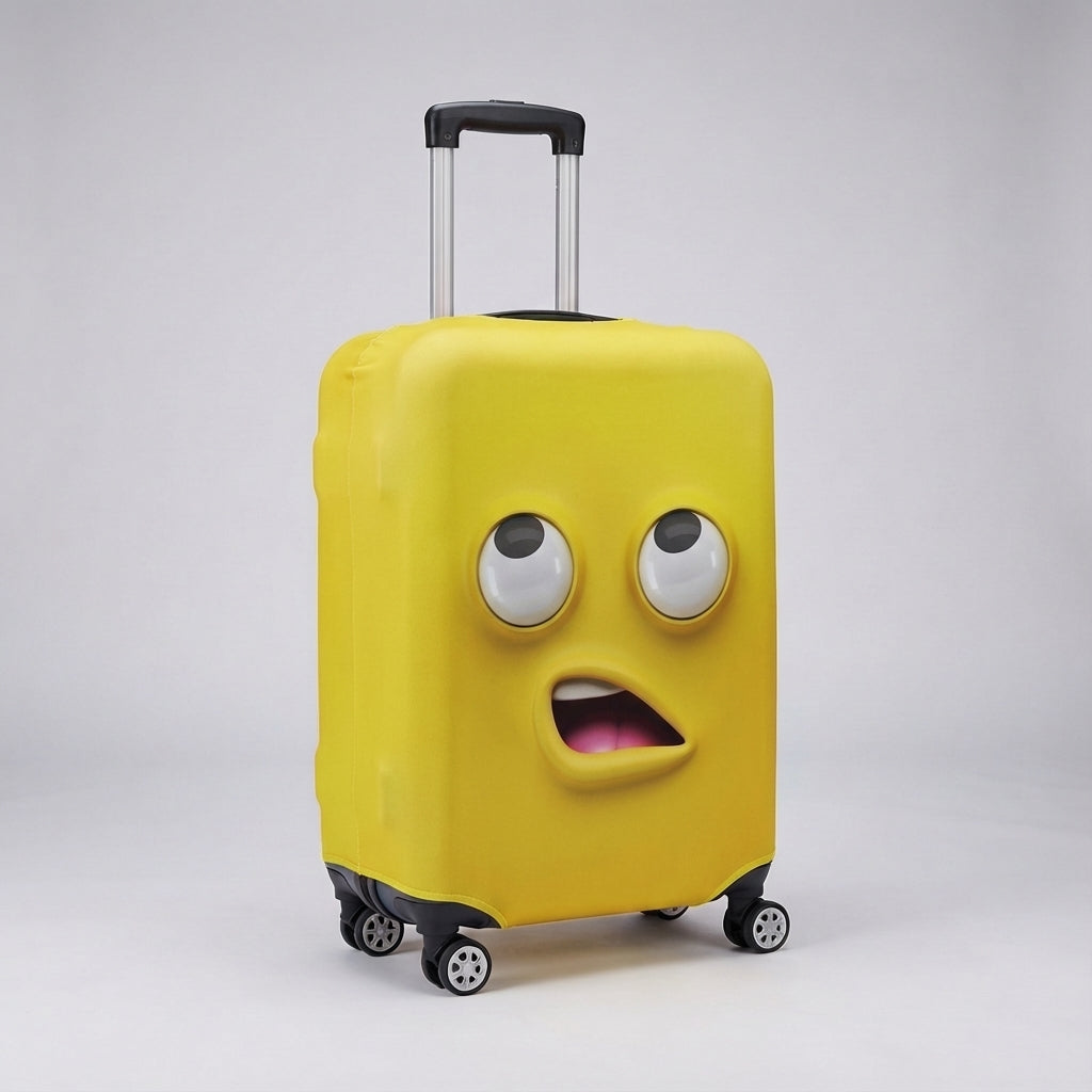 SmileGuard elastische kofferhoes met vrolijke print voor herkenbare bagage en reisplezier.