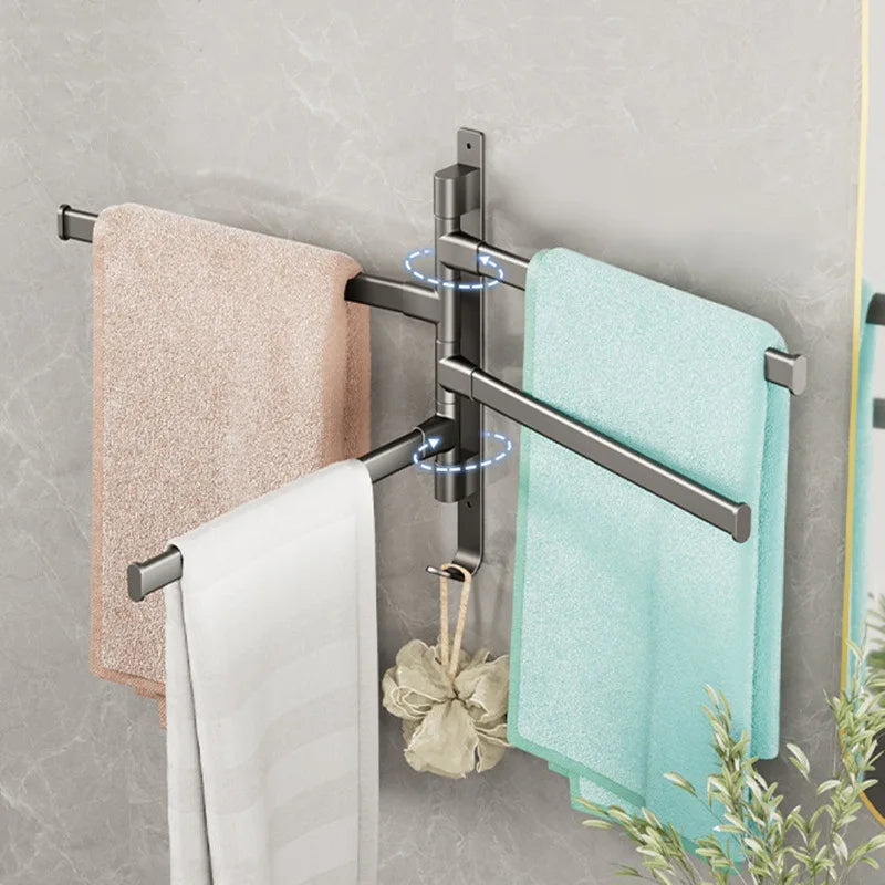 Elegante handdoekstang EleganceRack met 4 draaibare armen, functioneel en ruimtebesparend voor elke badkamer.