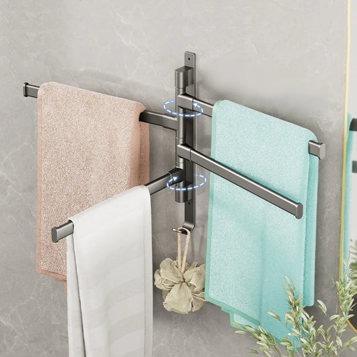 Elegante handdoekstang EleganceRack met 4 draaibare armen, functioneel en ruimtebesparend voor elke badkamer.