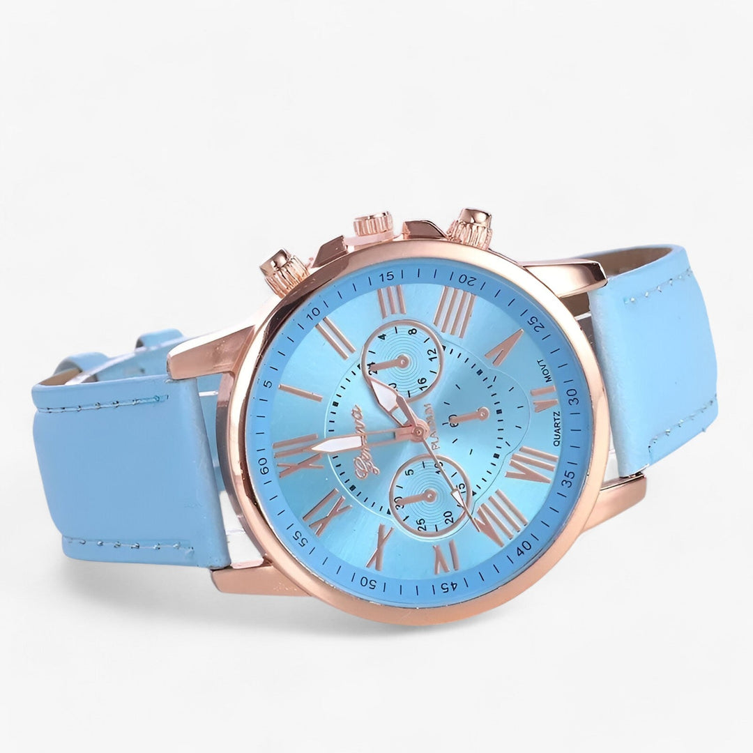 Tijdloos waterdicht dameshorloge Camille met duurzame echt leren band, veelzijdig en elegant accessoire.