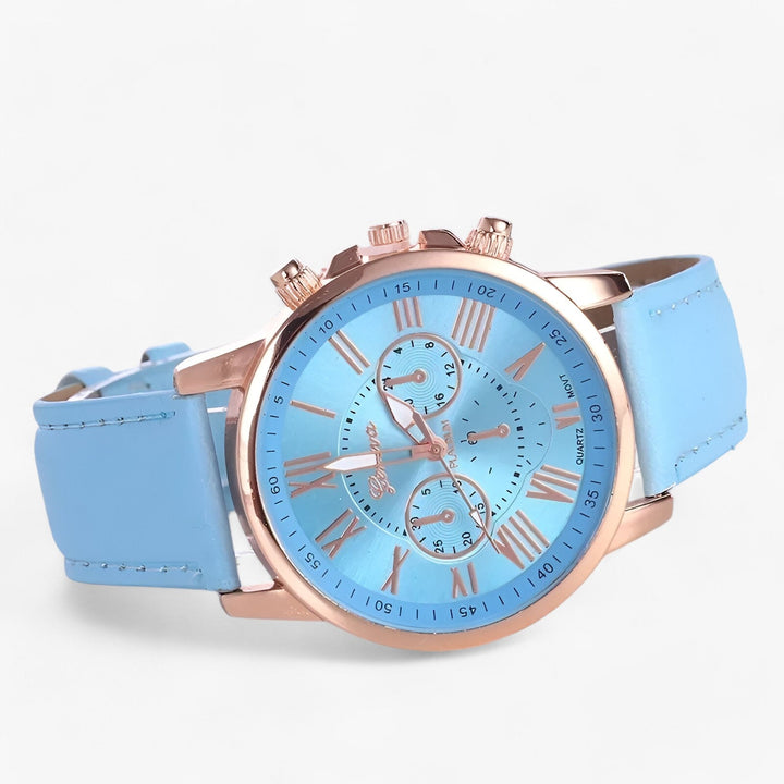 Tijdloos waterdicht dameshorloge Camille met duurzame echt leren band, veelzijdig en elegant accessoire.