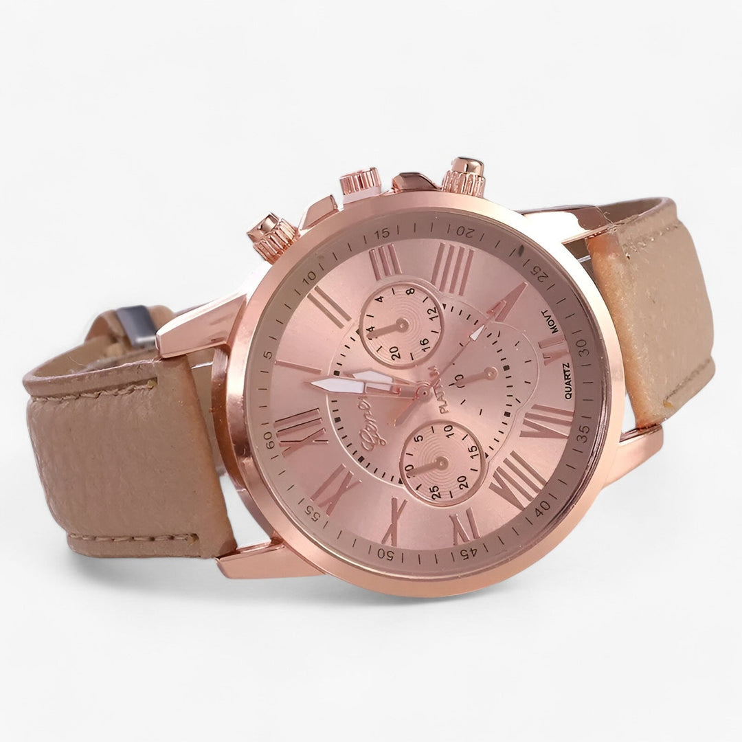 Camille luxe dameshorloge: waterdicht, minimalistisch design, hoogwaardige echt leren band voor de vrouw.