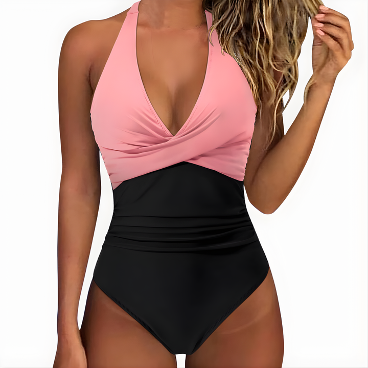 Chique damesbadpak, eenstuk zwempak, perfect voor een elegante uitstraling aan het water.