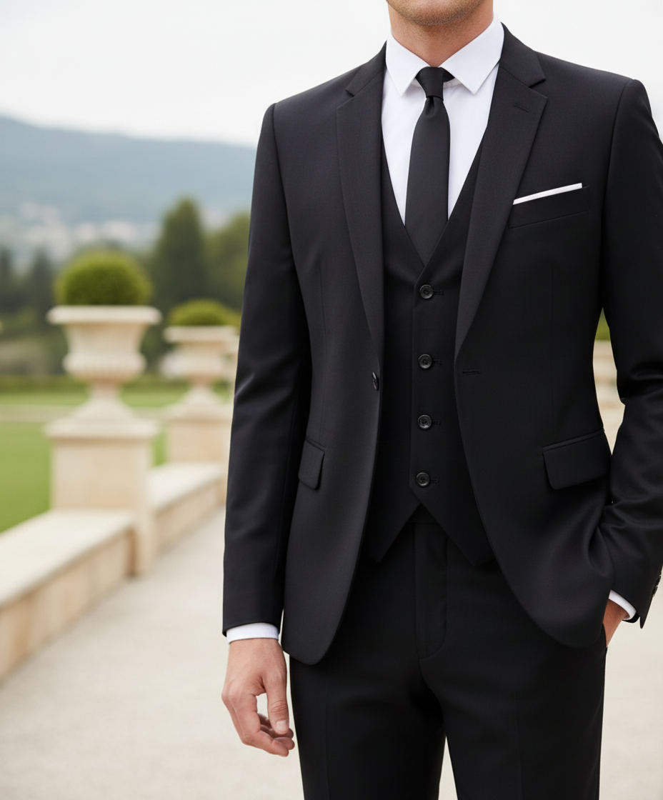 Elegant Frederik driedelig herenpak, slim fit, perfect voor formele gelegenheden en zakelijke bijeenkomsten.