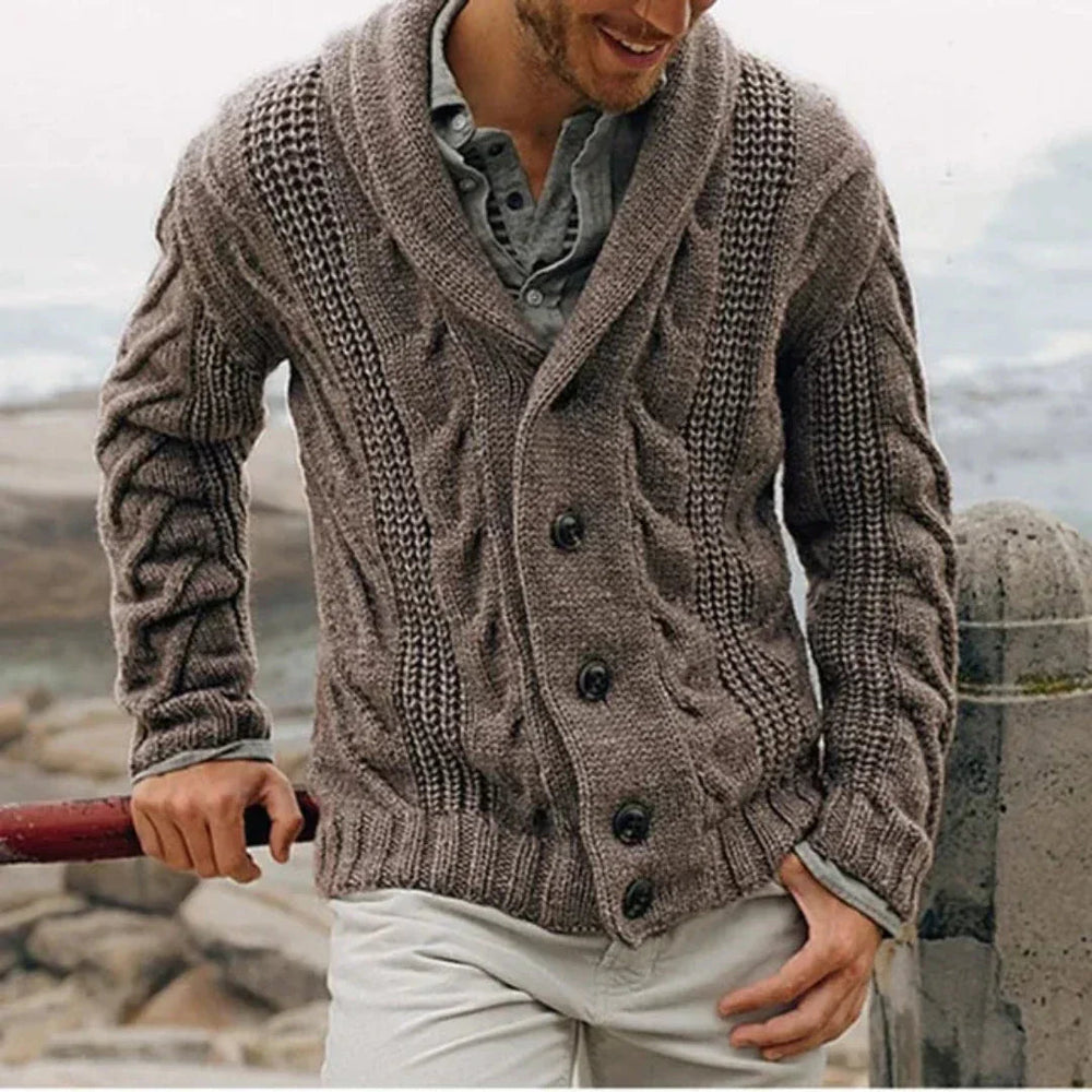 Comfortabel warm heren cardigan met shawlkraag, ideaal voor casual winterkleding en mannenmode.
