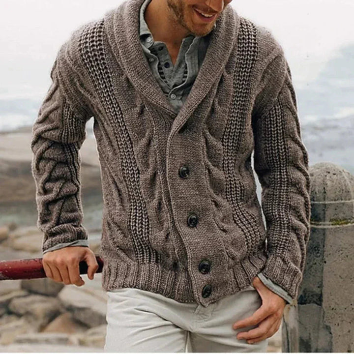 Comfortabel warm heren cardigan met shawlkraag, ideaal voor casual winterkleding en mannenmode.