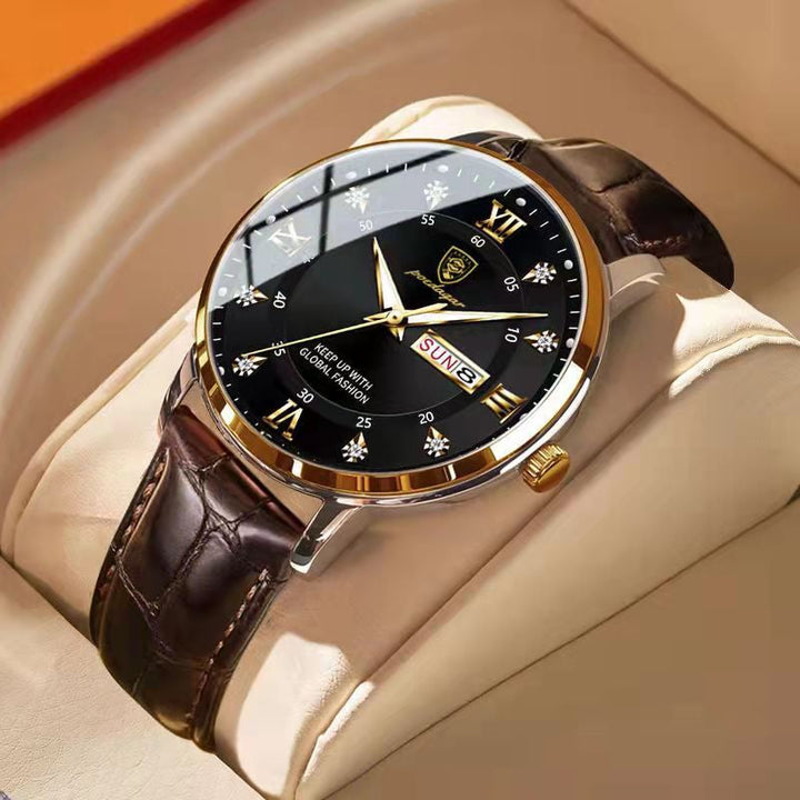 Elegant heren waterdicht horloge met luminous wijzerplaat en robuuste RVS kast. Ideaal voor de moderne man.