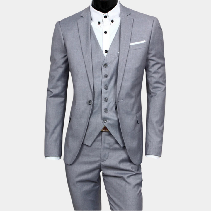 Katoenen slim-fit heren kostuum, 3-delig, van Hoymans. Modern en elegant pak voor bruiloften en zakelijke afspraken.