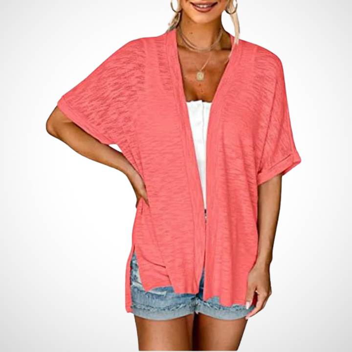Comfortabele dames cardigan met korte mouwen, een veelzijdige keuze voor warmere dagen.