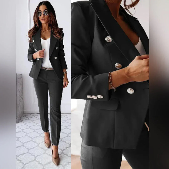 Stijlvol tweedelig damespak: een veelzijdige Hoymans outfit met blazer en broek voor zakelijke elegantie.