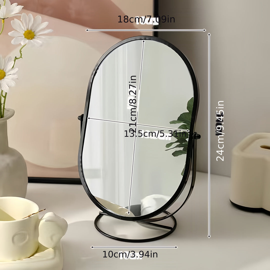 "Elegante 360° draaibare make-up spiegel met ijzeren frame, draagbaar en stijlvol, perfect voor dagelijks gebruik."