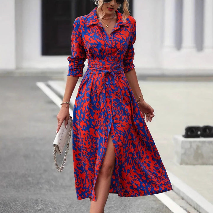 Elegante ademende midi A-lijn damesjurk met strikceintuur, ideaal voor zomerse casual gelegenheden.