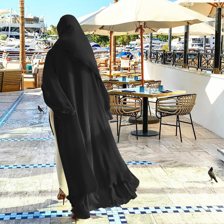 Luchtige zomer Amina abaya set met hijab. Comfortabele lange jurk voor dames, moslima mode.
