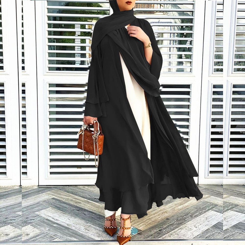 Dames Amina abaya set met hijab. Elegante, bescheiden lange jurk, ideaal voor islamitische mode.