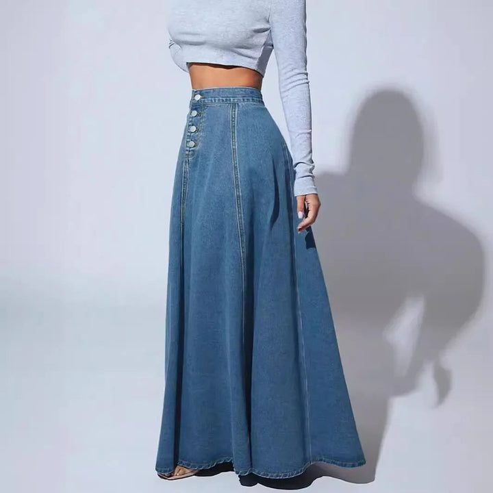 Hoymans elegante denim damesrok met hoge taille, lange A-lijn. Tijdloze stijl voor vrouwenmode.