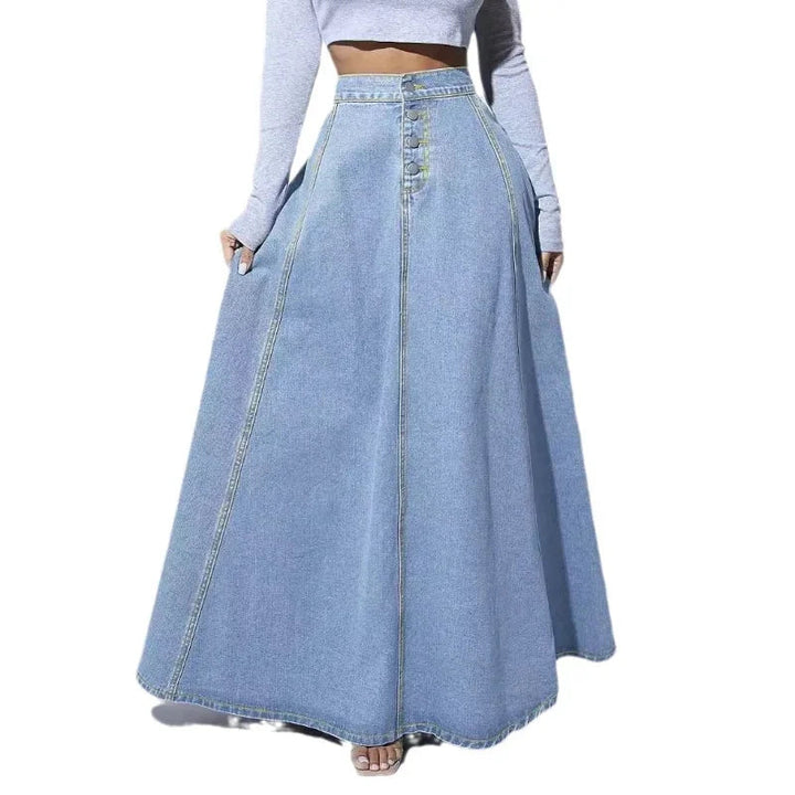 Modieuze dames denim rok, hoge taille, lange A-lijn. Ideaal voor zowel casual als elegante outfits.