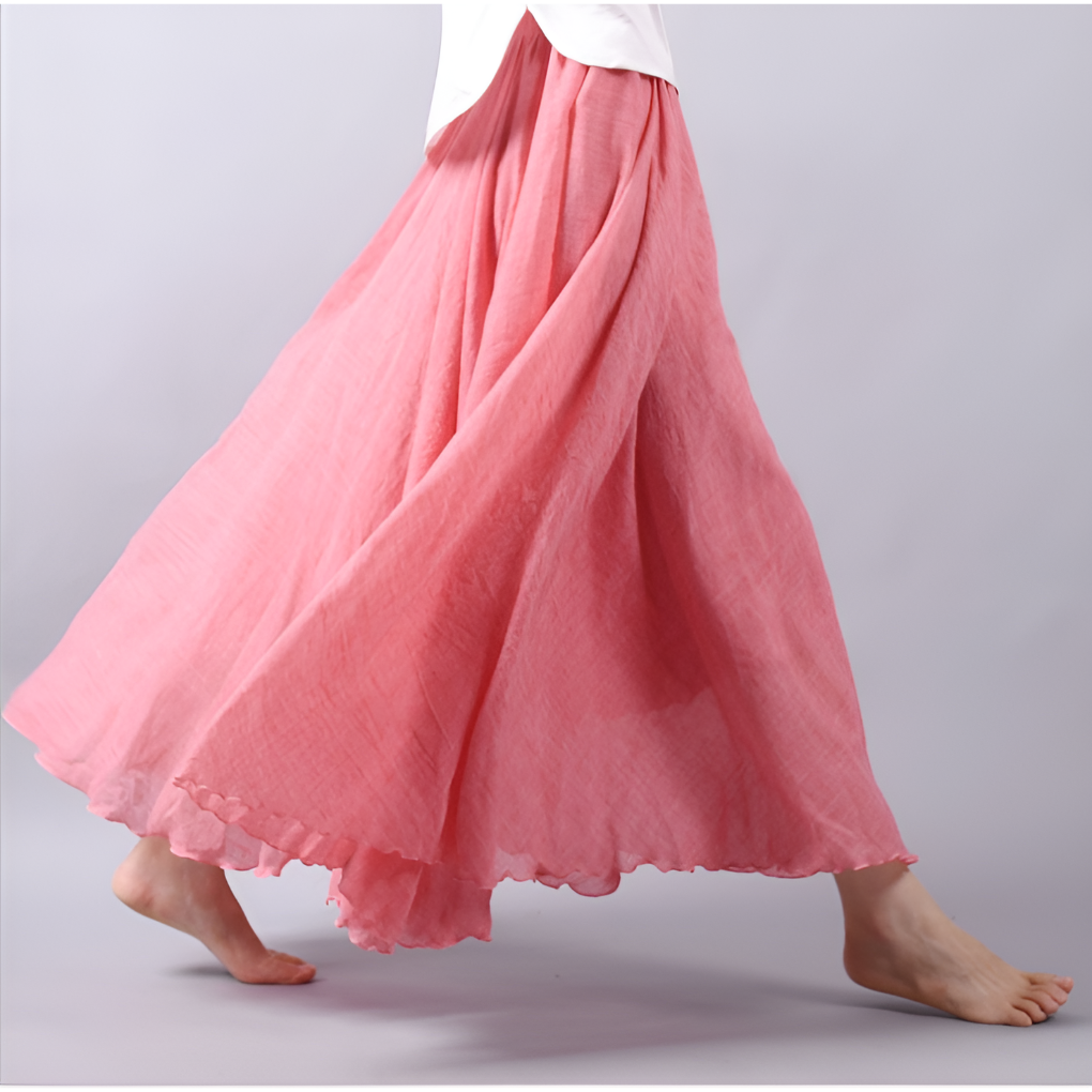 Gedetailleerde weergave van de bohemian lange dames maxi rok, ideale zomer kleding.