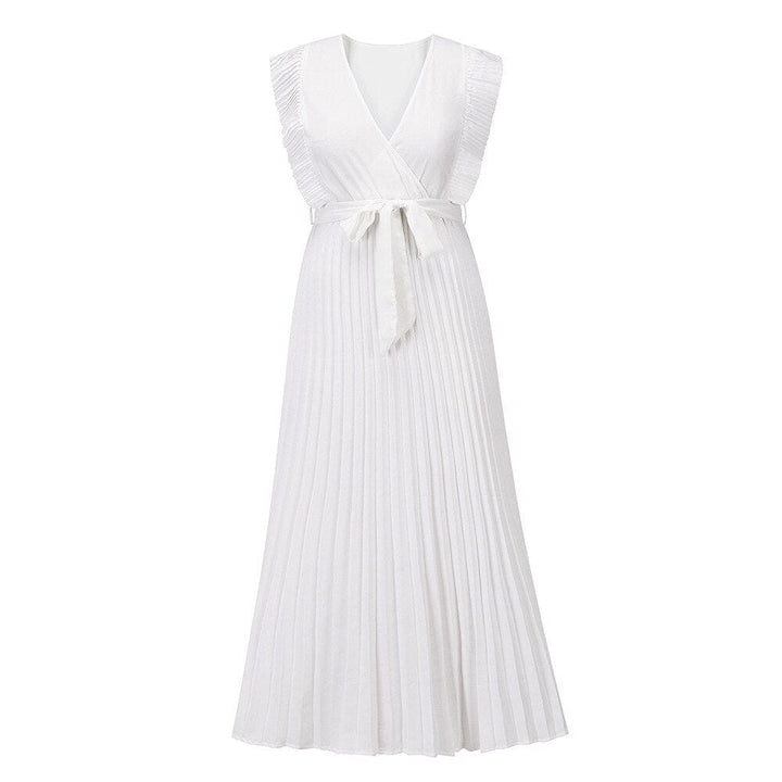 Elegante bohemian Fleurine jurk met V-hals in luchtige chiffon stof, ideaal voor zomerfeesten en bruiloften.