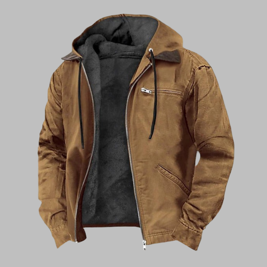 Elegante bruine herenjas, comfortabel en stijlvol voor de moderne man. Veelzijdige synthetische bovenkleding.