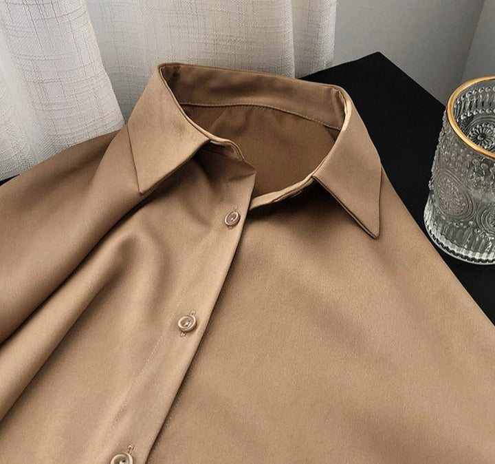 Stijlvolle oversized damesblouse met V-hals en lange mouwen, perfect voor een elegante en comfortabele look.
