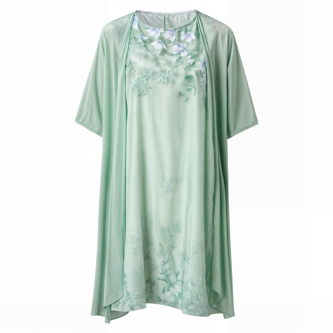 Vloeiende A-lijn damesjurk met bloemenprint en vest. Elegante zomerjurk voor elke gelegenheid.