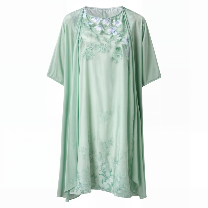 Vloeiende A-lijn damesjurk met bloemenprint en vest. Elegante zomerjurk voor elke gelegenheid.