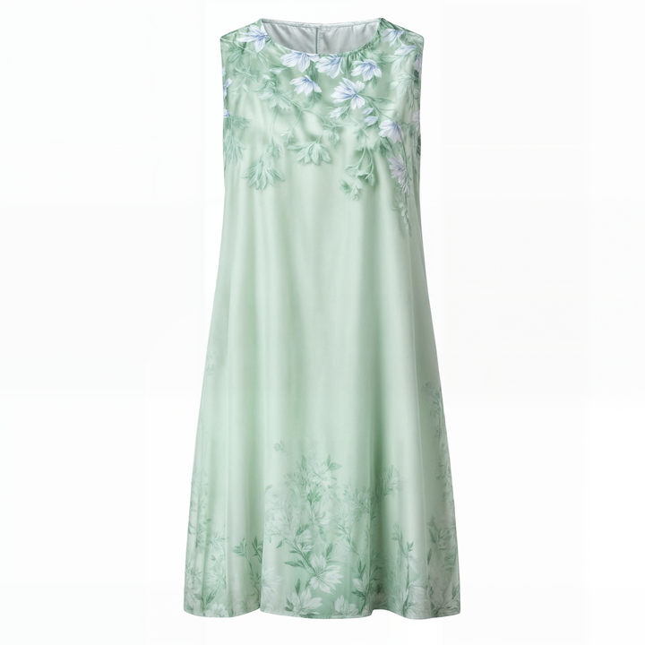 Dames A-lijn jurk met mouwloze bloemenprint, ronde hals en vest. Ideaal als lente/zomer feestjurk.
