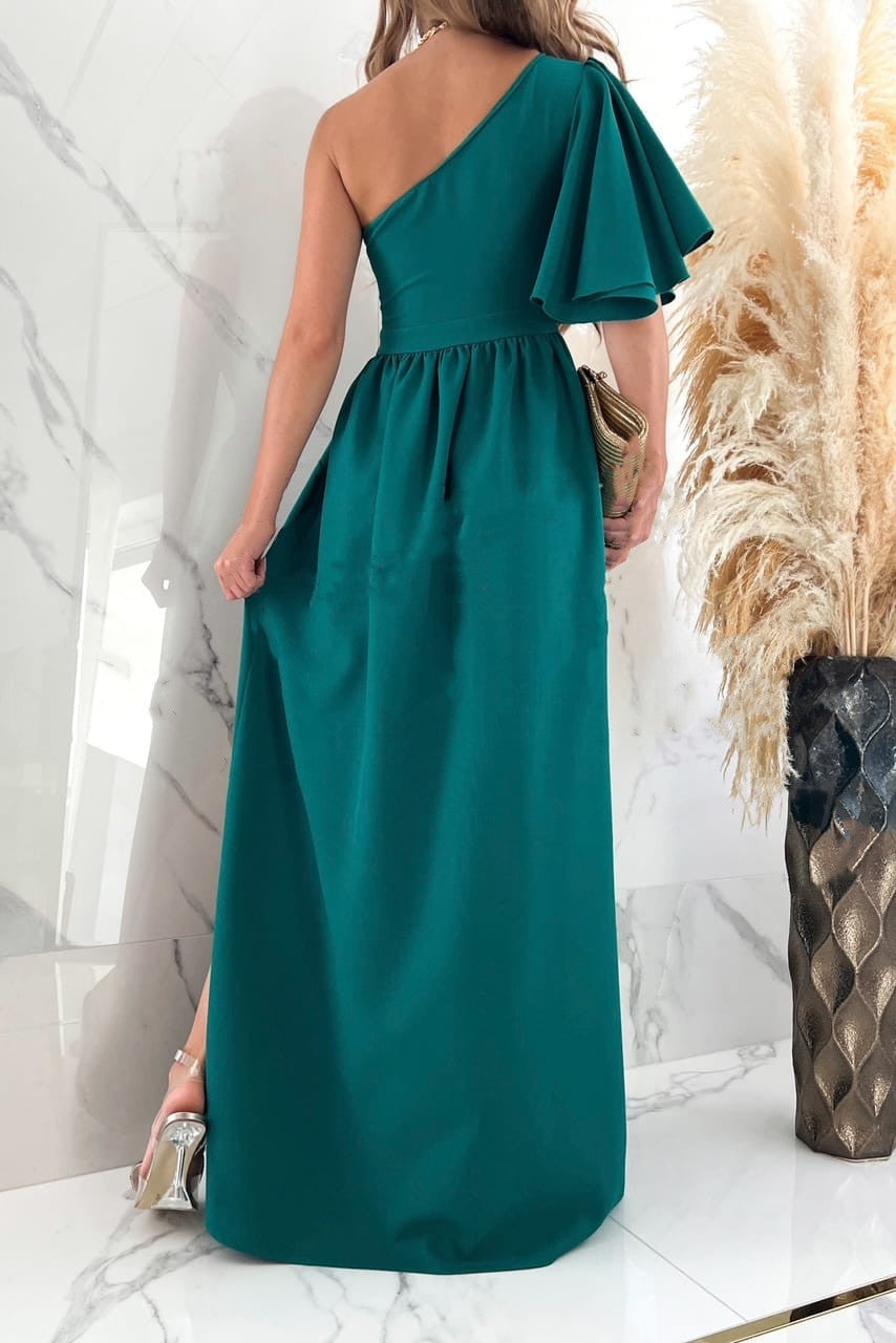 Chique galajurk voor dames, met elegante één-schouder en split, ideaal voor speciale gelegenheden.
