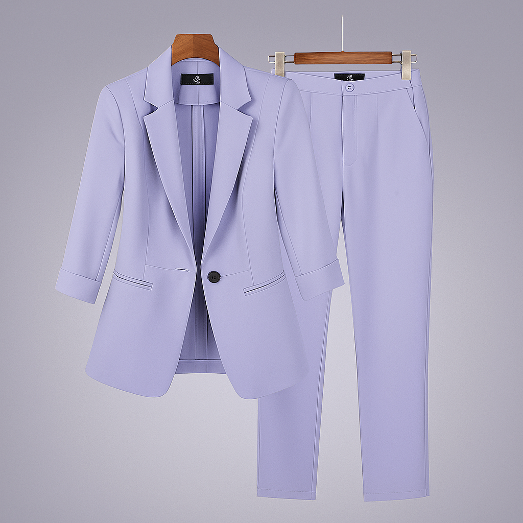 Elegante dames blazer & broek pakset voor zakelijke meetings. Professionele formele kleding, ideaal voor kantoor.